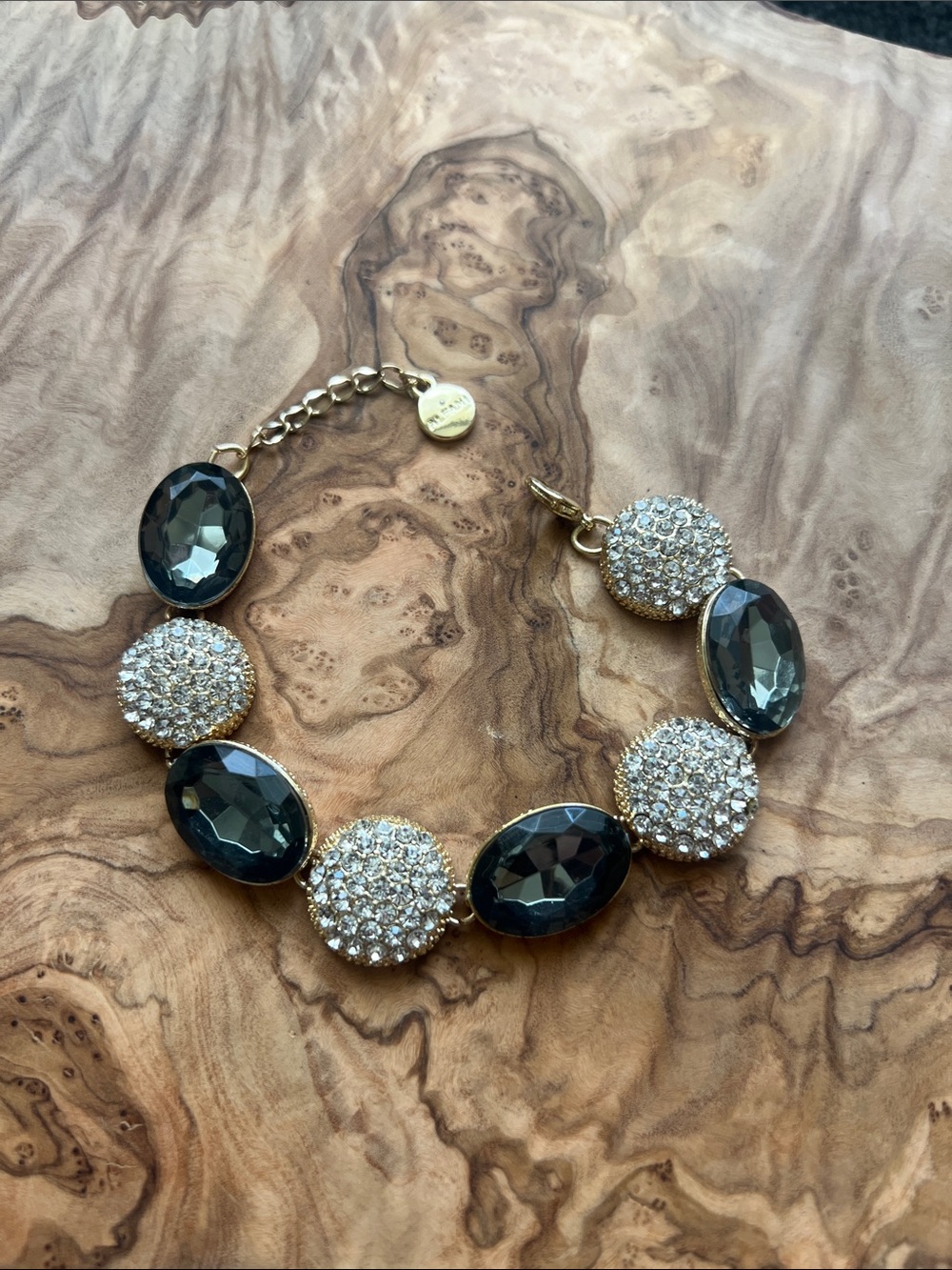 Alfani Gold-Tone Bracelet with Blue Faceted Stones & Pavé Discs